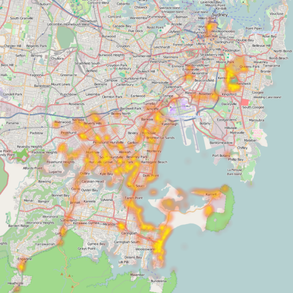 Heat map image of my created or modified nodes in OpenStreetMap